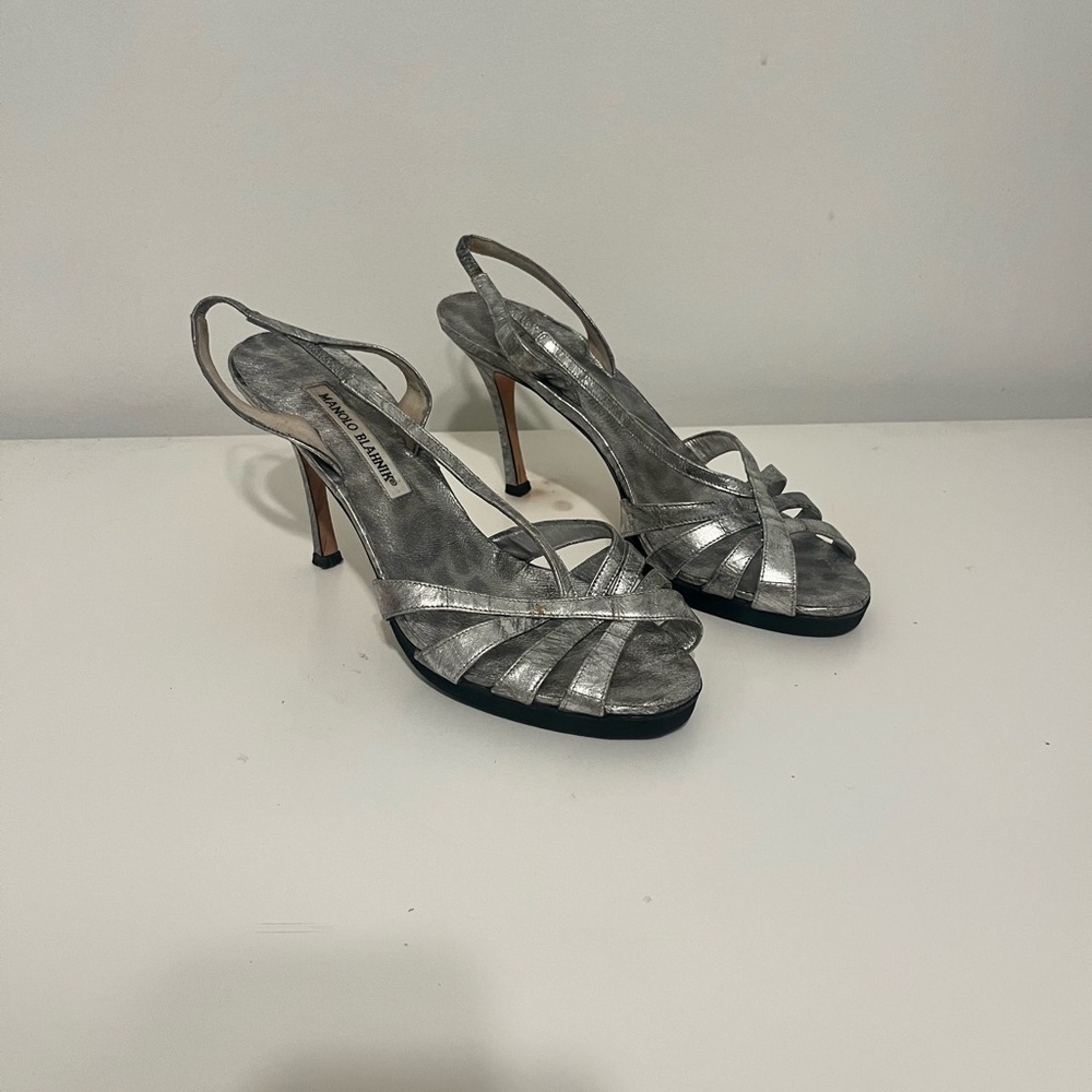 Manolo Blahnik Silver Strappy Heels
